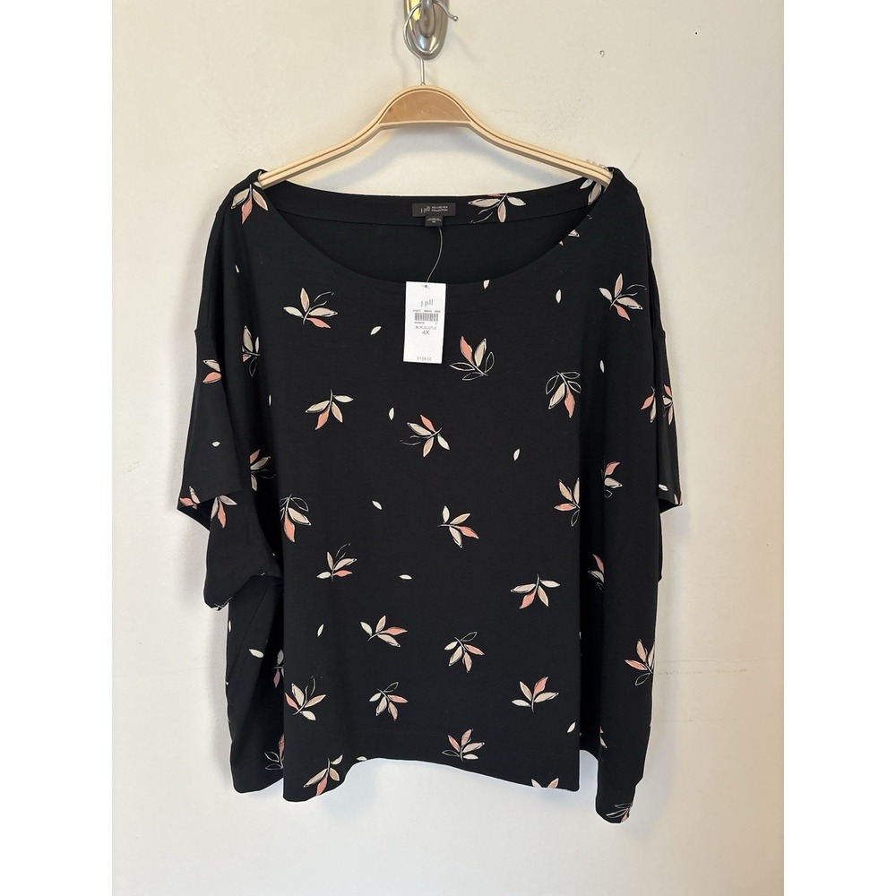 NEW J. Jill Wherever Collection Shirt Black Short Sleeve Boat Neck 4X